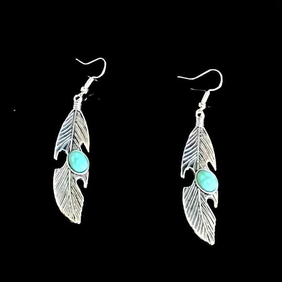 BBR Southwest Native Turquoise & Silver Dangle Earrings - Picture 6 of 8
